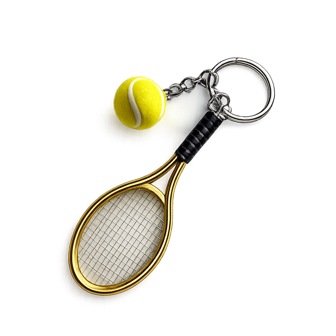 Tennis-Racket-Ball-Keychain-Beige